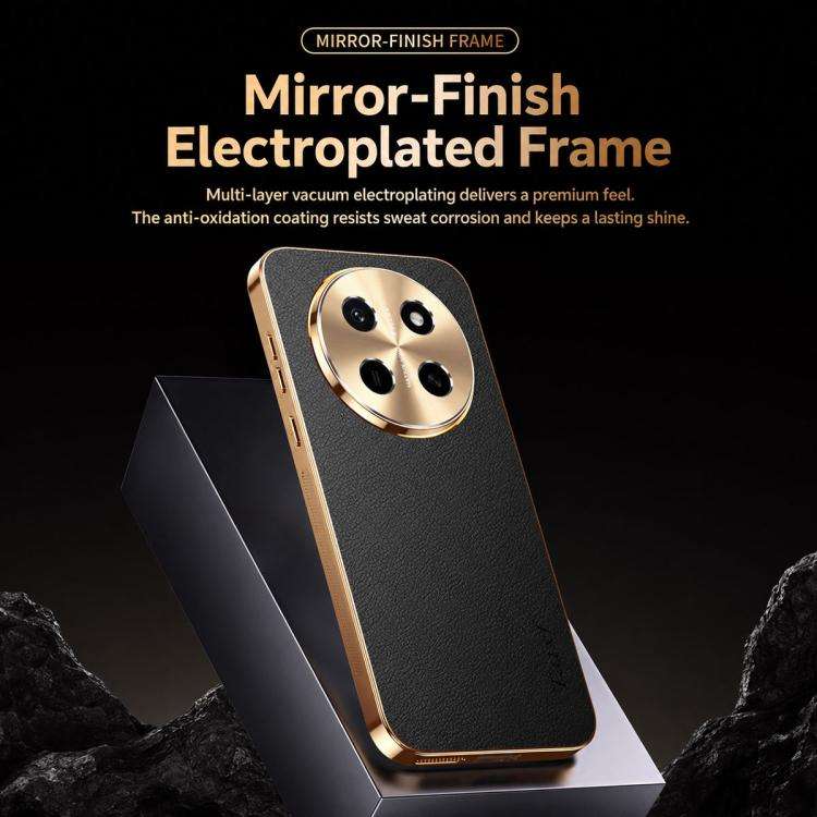 For Honor X80 Pro Max Electroplated Frame Litchi Texture PC + TPU Vegan Leather Phone Case(Black)