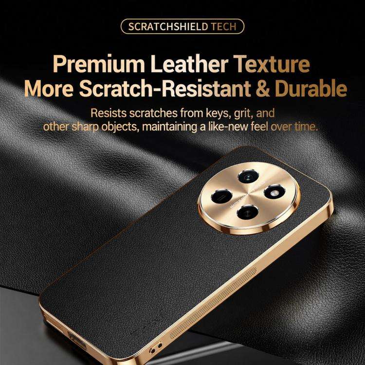 For Honor X80 Pro Max Electroplated Frame Litchi Texture PC + TPU Vegan Leather Phone Case(Black)