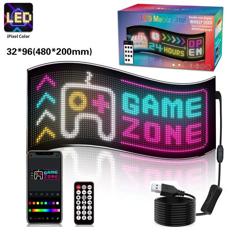Double Row Ultra-Thin Waterproof LED Flexible Advertising Matrix Display Screen, Type:USB 32x96 P...