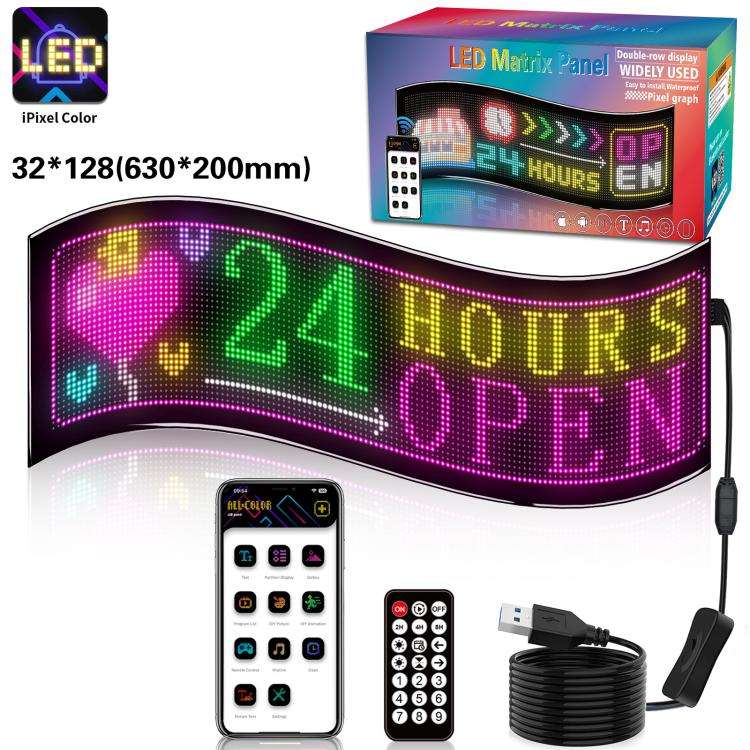 Double Row Ultra-Thin Waterproof LED Flexible Advertising Matrix Display Screen, Type:USB 32x128 ...