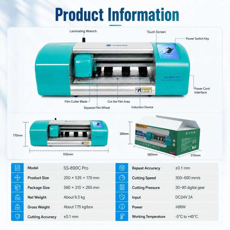 SUNSHINE SS-890C Pro 12.9-inch Flexible Hydrogel Film Dual Intelligent Auto Cutting Machine, Plug...
