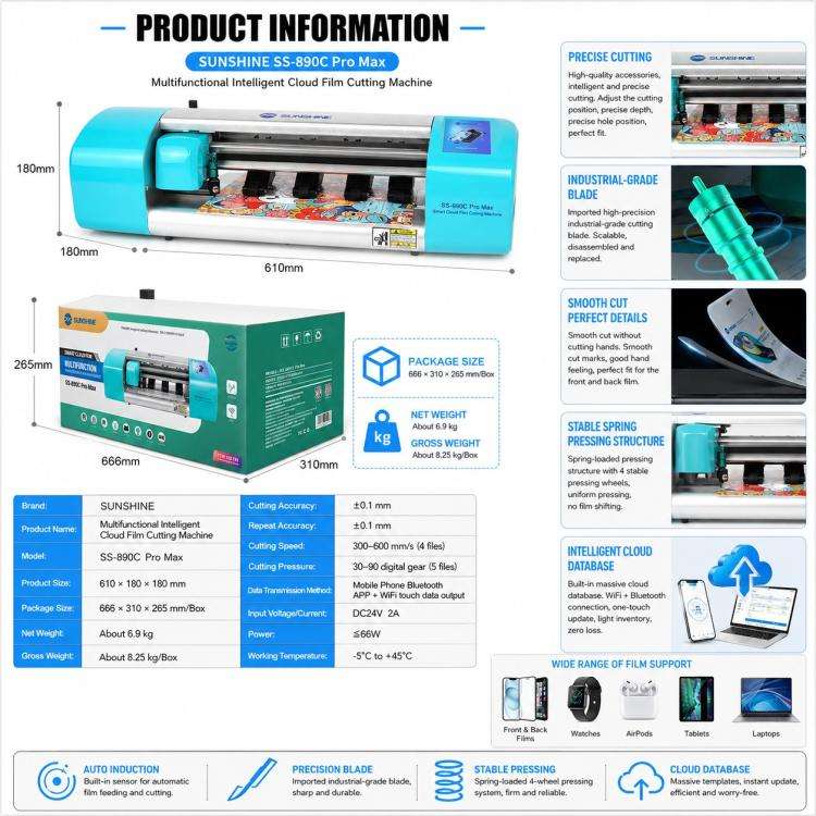SUNSHINE SS-890C Pro Max 16-inch Flexible Hydrogel Film Dual Intelligent Auto Cutting Machine, Pl...