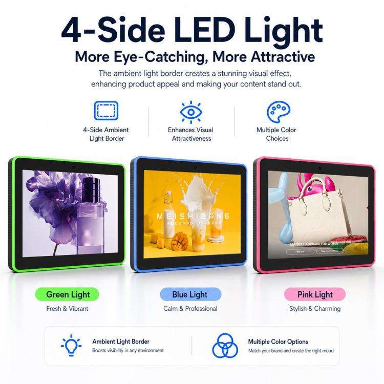 WA8058T 8 inch HD Touch Screen Digital Signage with Light, 2GB+16GB, Android 11 RK3568 Quad Core,...