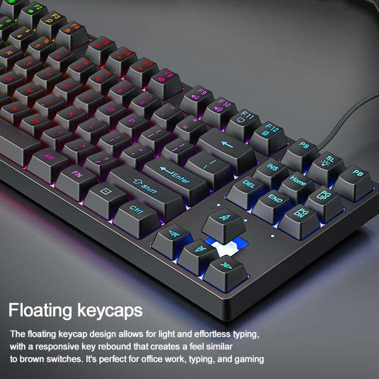 SHIPADOO K87 Mechanical Curved 87 Keys USB Wired Keyboard(Black)
