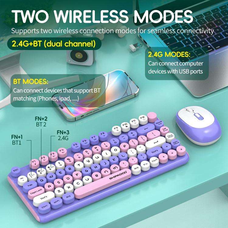 SHIPADOO W688 2.4G + BT 1600 DPI Wireless Keyboard Mouse Set(Yellow)