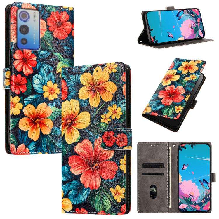 For DOOGEE N60 Pro CH002 Colored Drawing Buckle Clasp Vegan Leather Phone Case(Hibiscus)