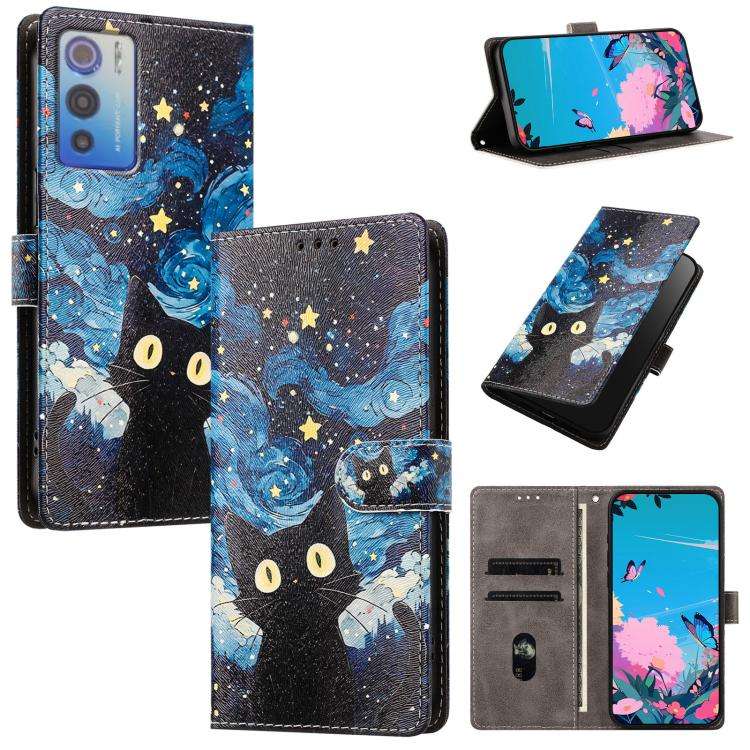 For DOOGEE N60 Pro CH002 Colored Drawing Buckle Clasp Vegan Leather Phone Case(Star Cat)