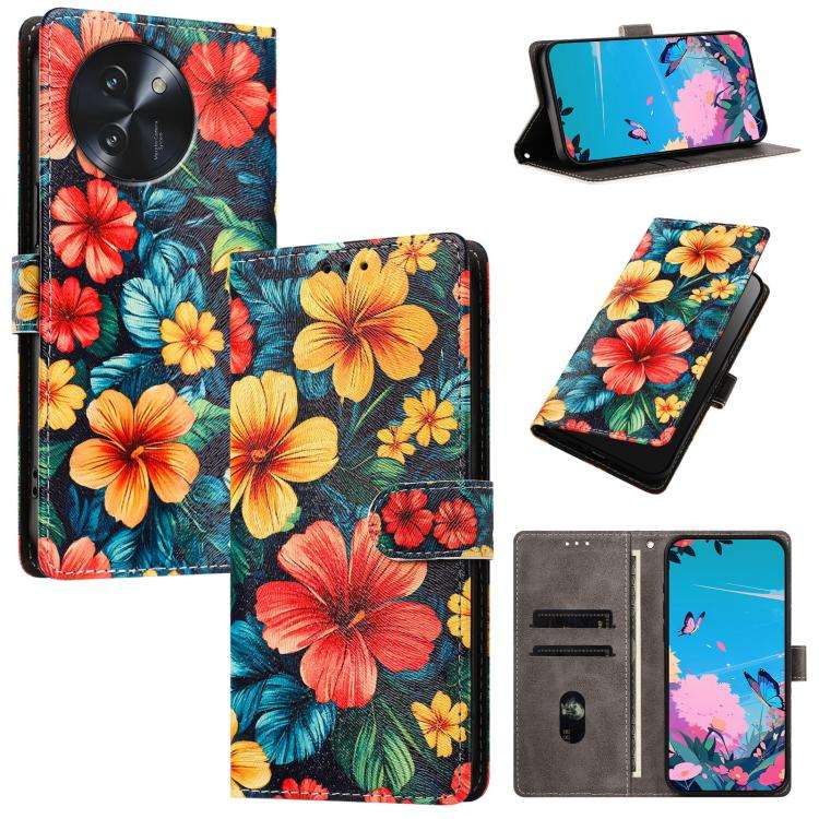 For DOOGEE Note 59 / 59 Pro CH002 Colored Drawing Buckle Clasp Vegan Leather Phone Case(Hibiscus)