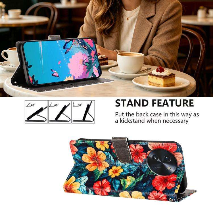 For DOOGEE Note 59 / 59 Pro CH002 Colored Drawing Buckle Clasp Vegan Leather Phone Case(Hibiscus)