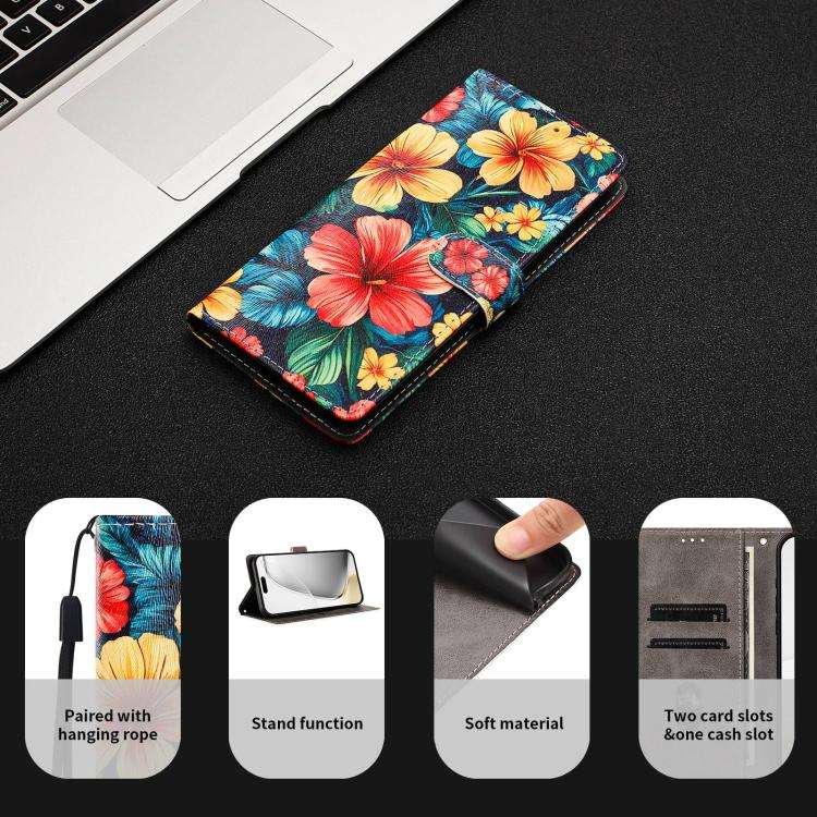 For DOOGEE Note 59 / 59 Pro CH002 Colored Drawing Buckle Clasp Vegan Leather Phone Case(Hibiscus)