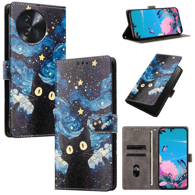 For DOOGEE Note 59 / 59 Pro CH002 Colored Drawing Buckle Clasp Vegan Leather Phone Case(Star Cat)