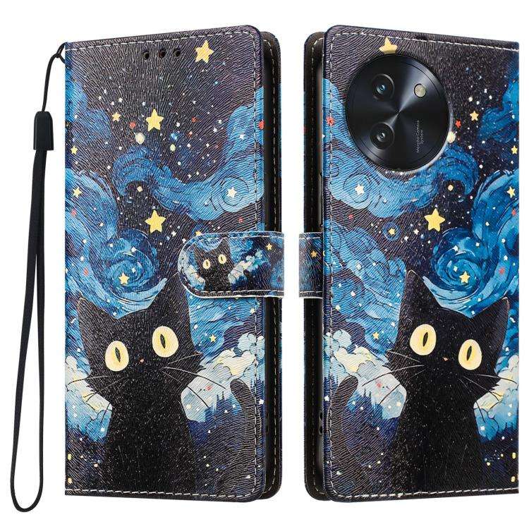 For DOOGEE Note 59 / 59 Pro CH002 Colored Drawing Buckle Clasp Vegan Leather Phone Case(Star Cat)