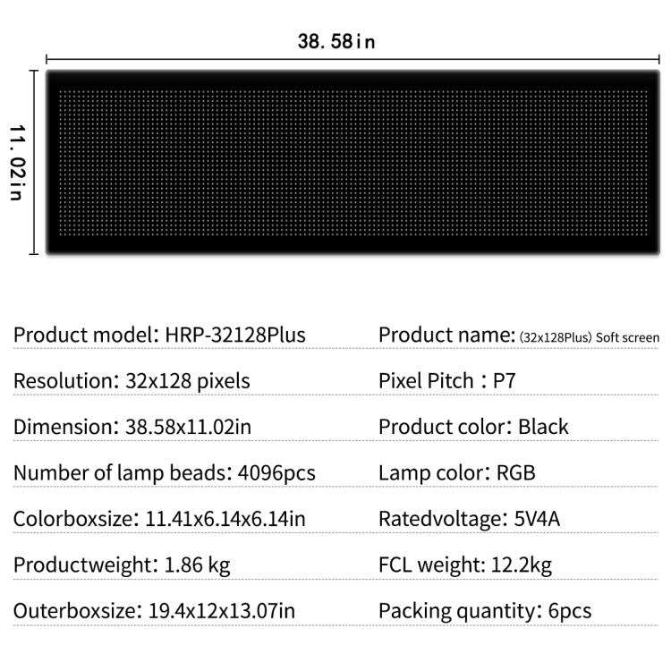 32x128 Pixels Dual Row Ultra-Thin LED Flexible Advertising Matrix Display Screen, Size: 98 x 28cm...