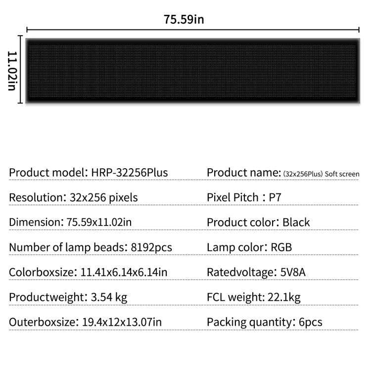 32x256 Pixels Dual Row Ultra-Thin LED Flexible Advertising Matrix Display Screen, Size: 192 x 28c...