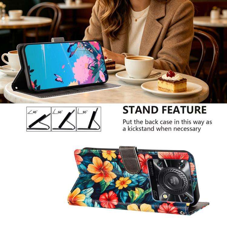 For Oukitel C60 / C60 Pro CH002 Colored Drawing Buckle Clasp Vegan Leather Phone Case(Hibiscus)