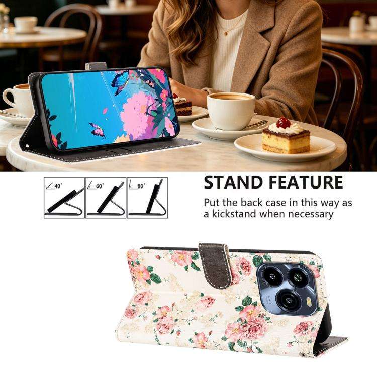 For Oukitel C65 / C65 Pro CH002 Colored Drawing Buckle Clasp Vegan Leather Phone Case(Roses)