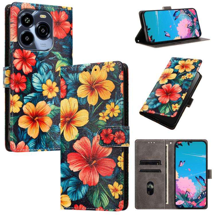For Oukitel C65 / C65 Pro CH002 Colored Drawing Buckle Clasp Vegan Leather Phone Case(Hibiscus)