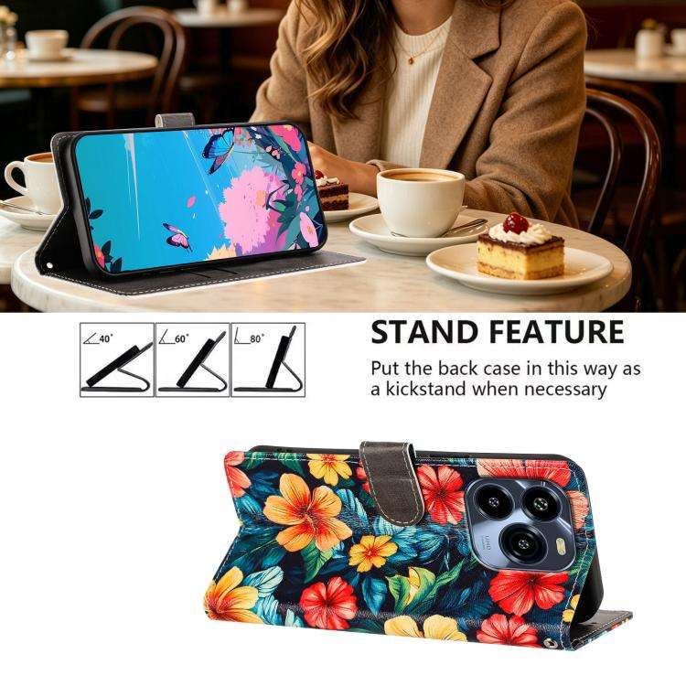 For Oukitel C65 / C65 Pro CH002 Colored Drawing Buckle Clasp Vegan Leather Phone Case(Hibiscus)