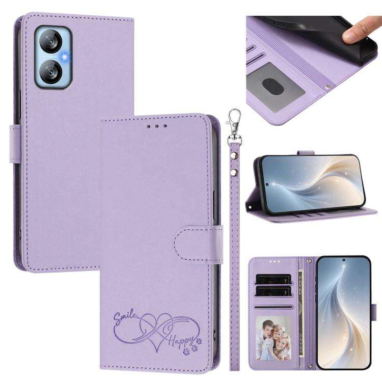 For Blackview A52 / A52 Pro Happy Heart Pattern Magnetic Closure Vegan Leather Phone Case with Wr...