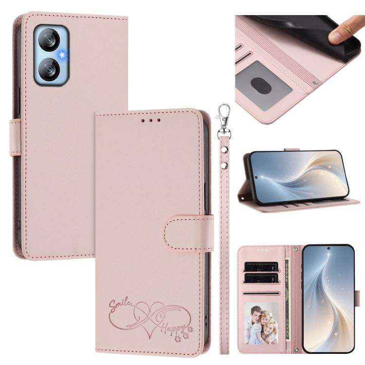 For Blackview A52 / A52 Pro Happy Heart Pattern Magnetic Closure Vegan Leather Phone Case with Wr...
