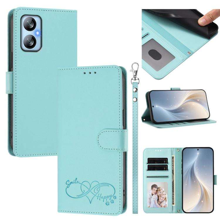 For Blackview A52 / A52 Pro Happy Heart Pattern Magnetic Closure Vegan Leather Phone Case with Wr...