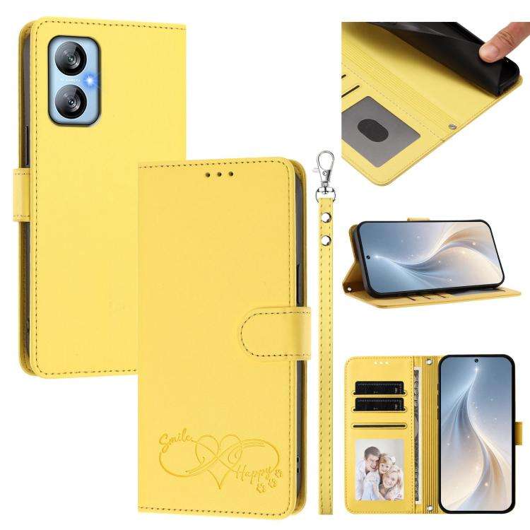 For Blackview A52 / A52 Pro Happy Heart Pattern Magnetic Closure Vegan Leather Phone Case with Wr...