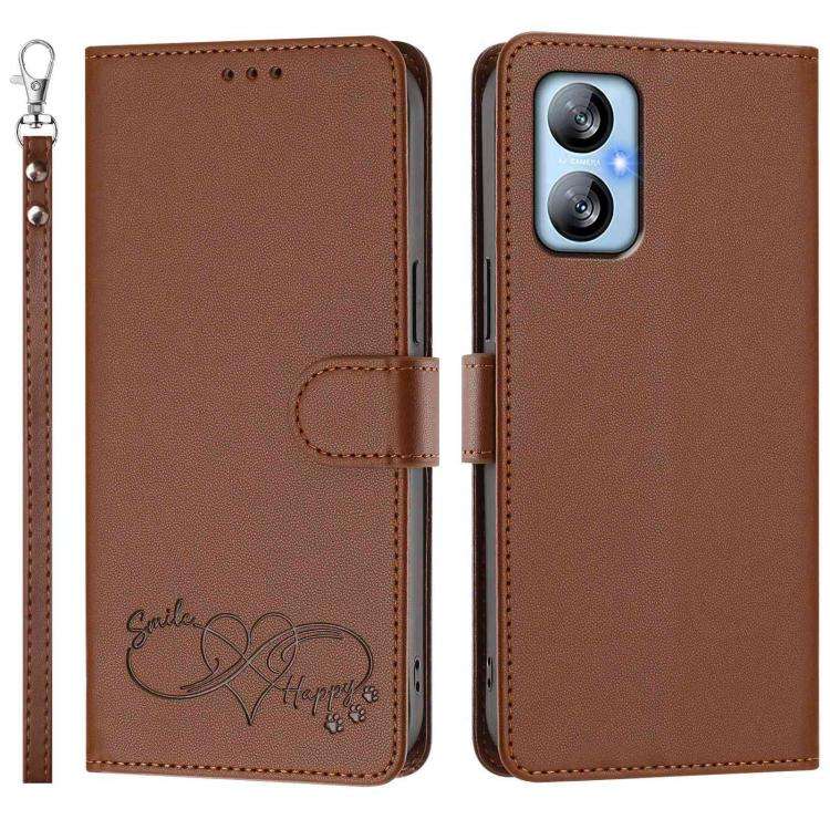 For Blackview A52 / A52 Pro Happy Heart Pattern Magnetic Closure Vegan Leather Phone Case with Wr...