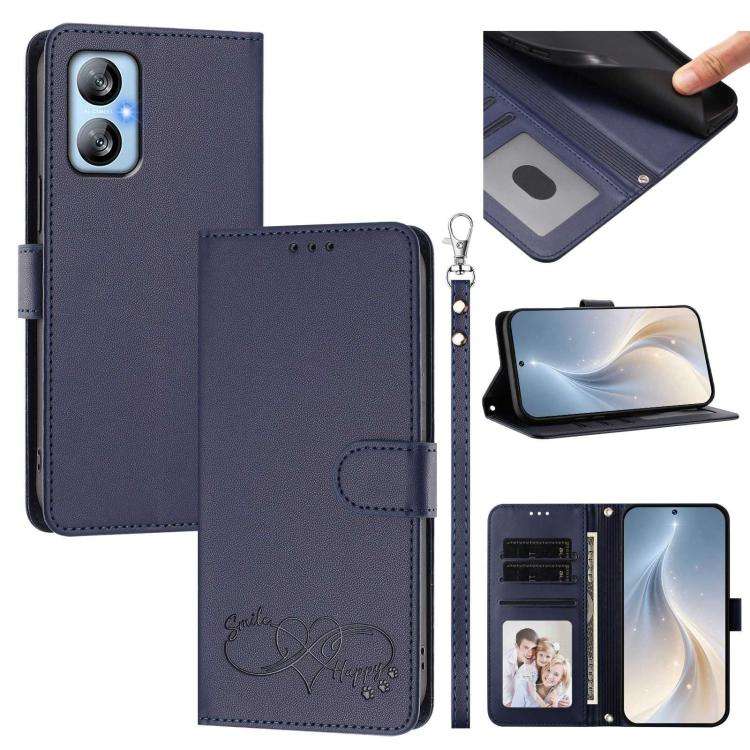 For Blackview A52 / A52 Pro Happy Heart Pattern Magnetic Closure Vegan Leather Phone Case with Wr...