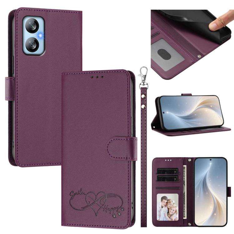 For Blackview A52 / A52 Pro Happy Heart Pattern Magnetic Closure Vegan Leather Phone Case with Wr...