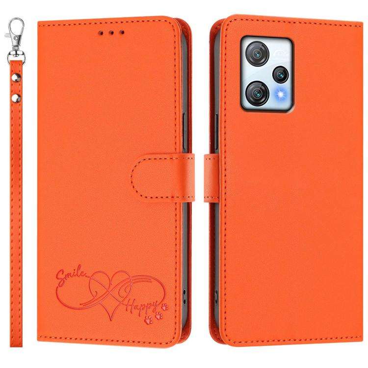For Blackview A53 Happy Heart Pattern Magnetic Closure Vegan Leather Phone Case with Wrist Strap(...