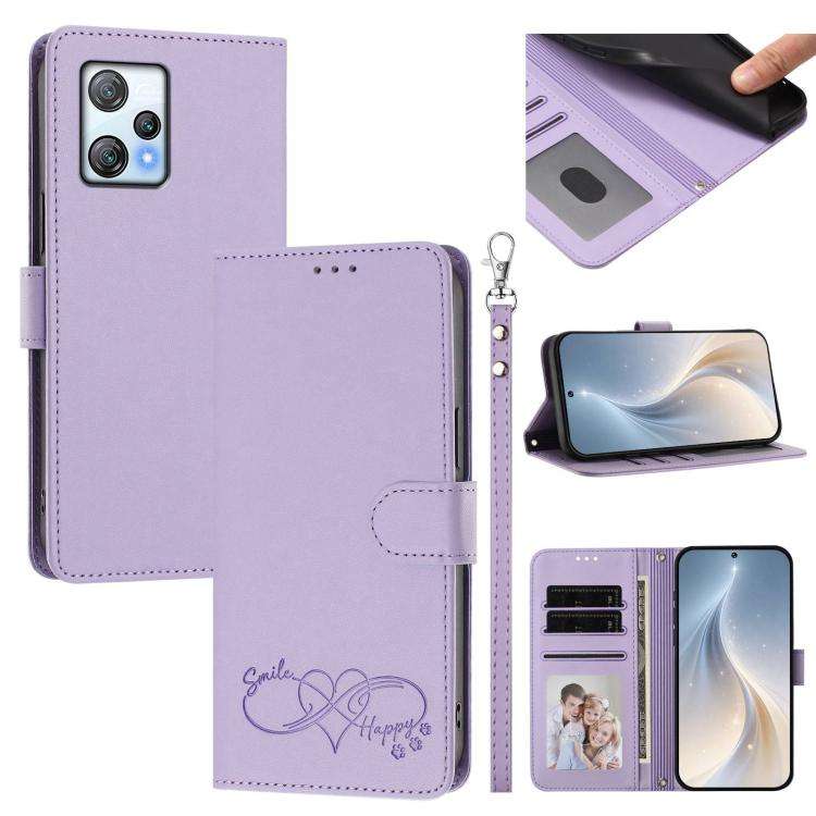 For Blackview A53 Happy Heart Pattern Magnetic Closure Vegan Leather Phone Case with Wrist Strap(...