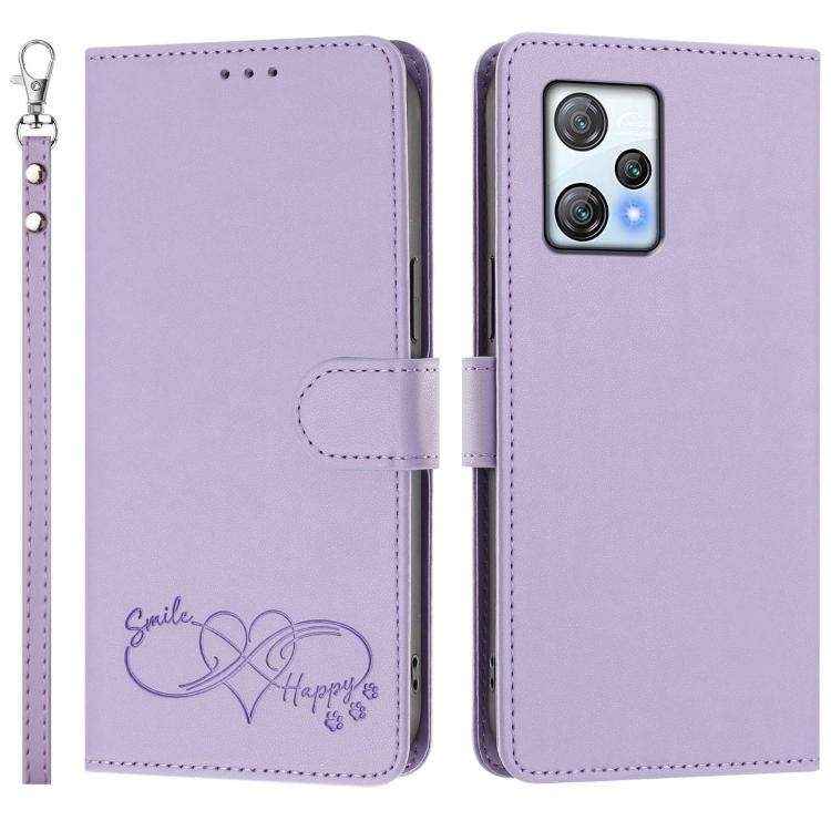 For Blackview A53 Happy Heart Pattern Magnetic Closure Vegan Leather Phone Case with Wrist Strap(...