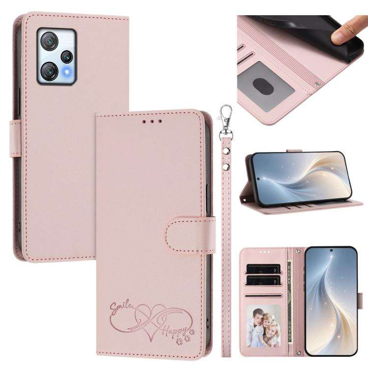 For Blackview A53 Happy Heart Pattern Magnetic Closure Vegan Leather Phone Case with Wrist Strap(...