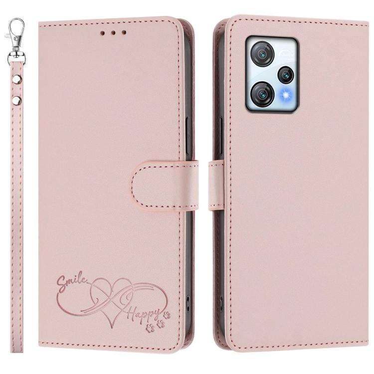 For Blackview A53 Happy Heart Pattern Magnetic Closure Vegan Leather Phone Case with Wrist Strap(...