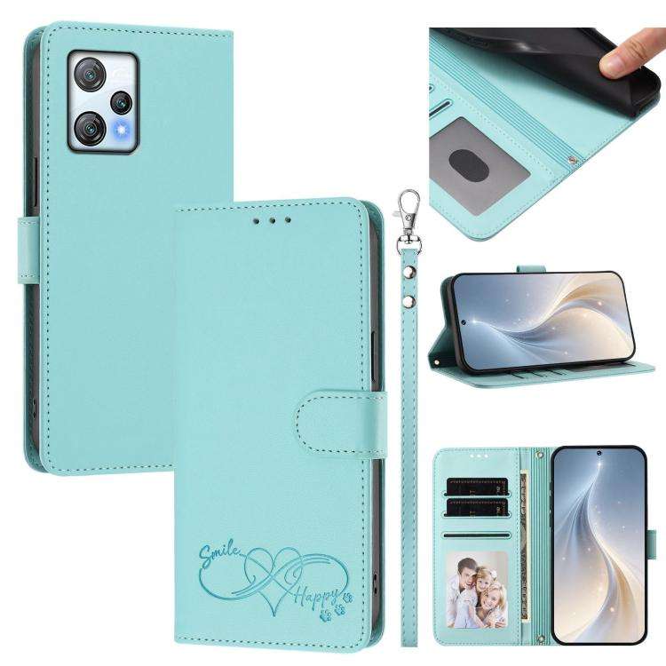 For Blackview A53 Happy Heart Pattern Magnetic Closure Vegan Leather Phone Case with Wrist Strap(...