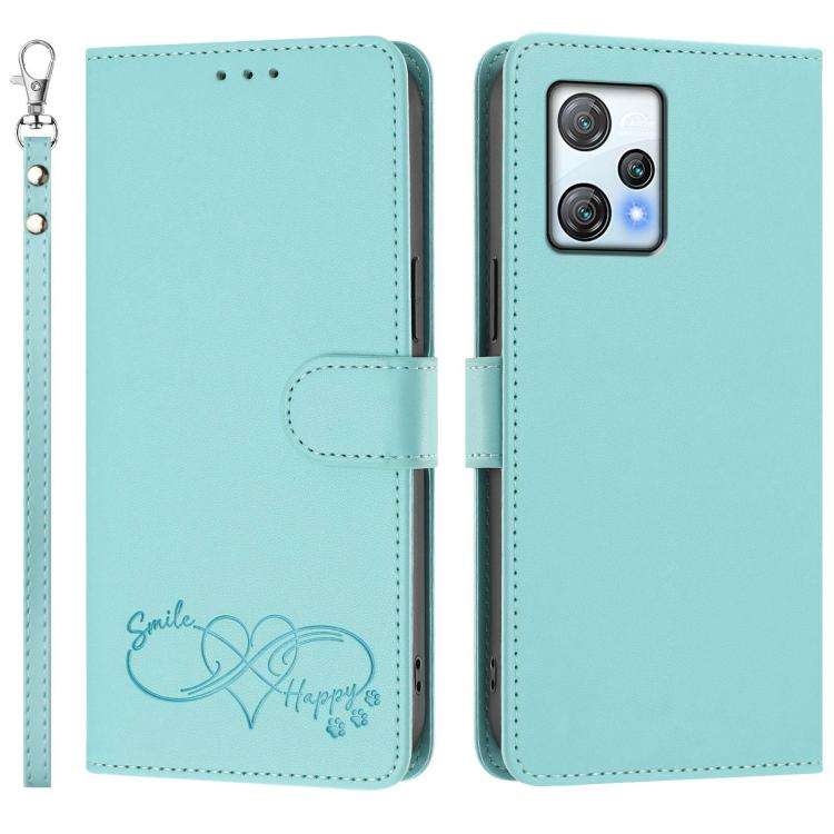 For Blackview A53 Happy Heart Pattern Magnetic Closure Vegan Leather Phone Case with Wrist Strap(...