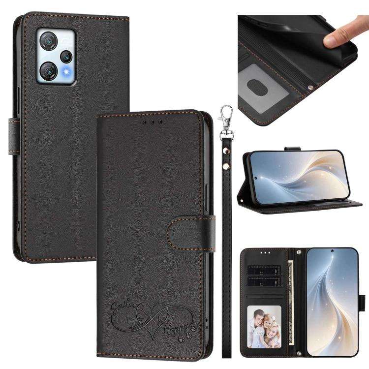 For Blackview A53 Happy Heart Pattern Magnetic Closure Vegan Leather Phone Case with Wrist Strap(...