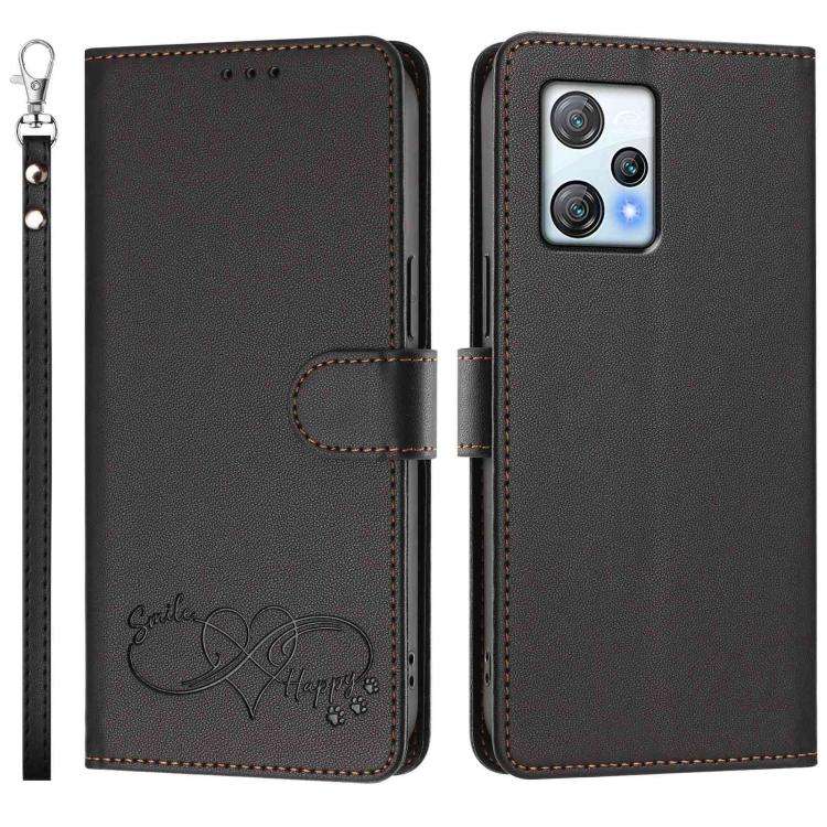 For Blackview A53 Happy Heart Pattern Magnetic Closure Vegan Leather Phone Case with Wrist Strap(...