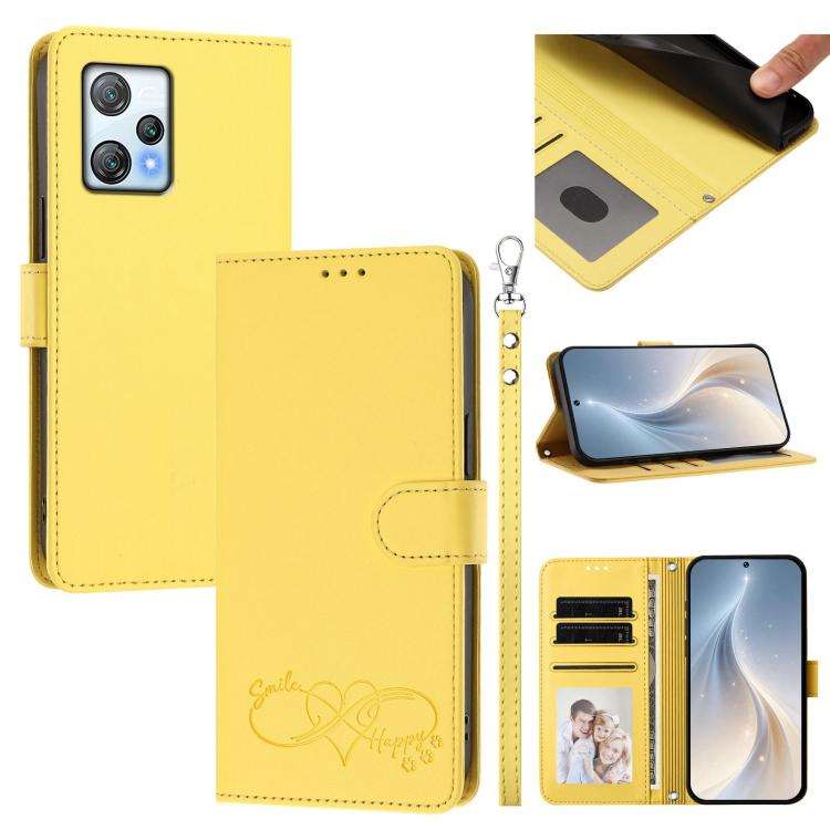 For Blackview A53 Happy Heart Pattern Magnetic Closure Vegan Leather Phone Case with Wrist Strap(...