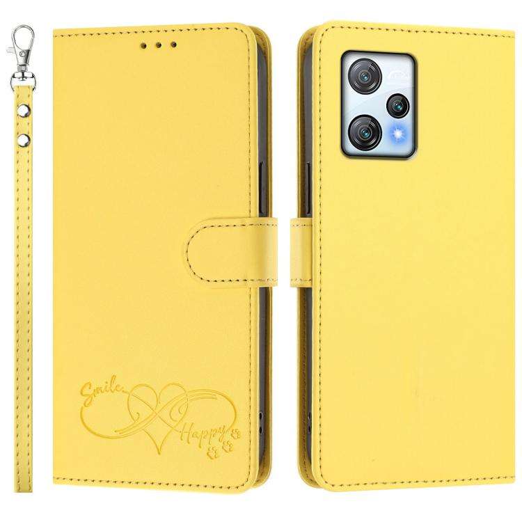For Blackview A53 Happy Heart Pattern Magnetic Closure Vegan Leather Phone Case with Wrist Strap(...