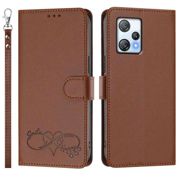 For Blackview A53 Happy Heart Pattern Magnetic Closure Vegan Leather Phone Case with Wrist Strap(...