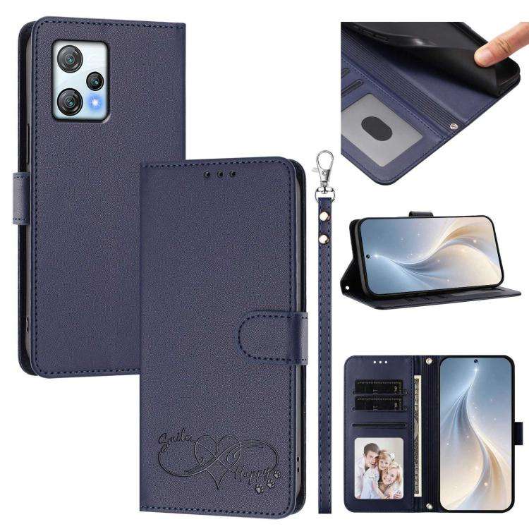 For Blackview A53 Happy Heart Pattern Magnetic Closure Vegan Leather Phone Case with Wrist Strap(...