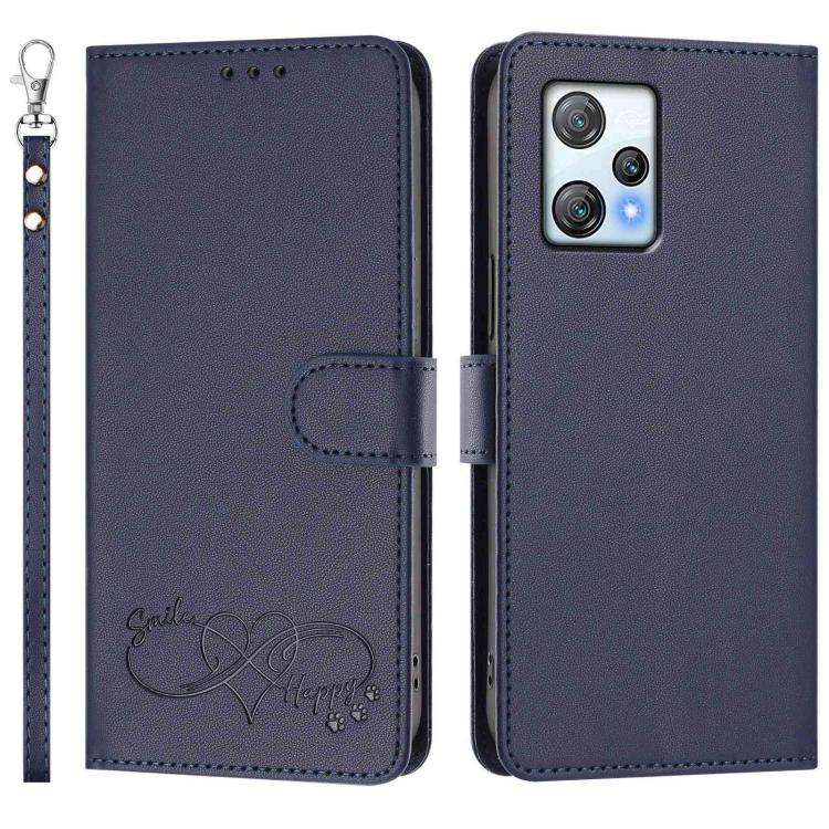 For Blackview A53 Happy Heart Pattern Magnetic Closure Vegan Leather Phone Case with Wrist Strap(...