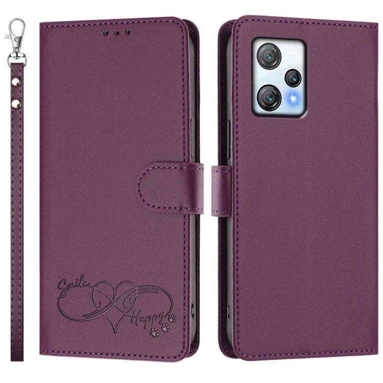 For Blackview A53 Happy Heart Pattern Magnetic Closure Vegan Leather Phone Case with Wrist Strap(...