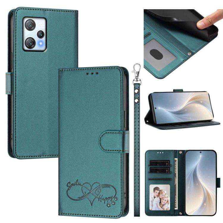 For Blackview A53 Happy Heart Pattern Magnetic Closure Vegan Leather Phone Case with Wrist Strap(...