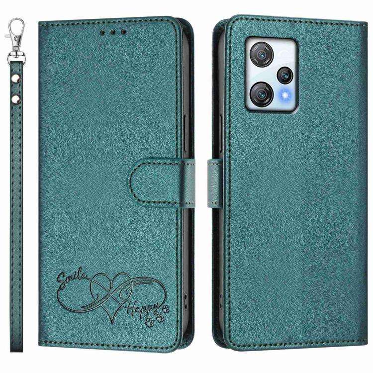 For Blackview A53 Happy Heart Pattern Magnetic Closure Vegan Leather Phone Case with Wrist Strap(...
