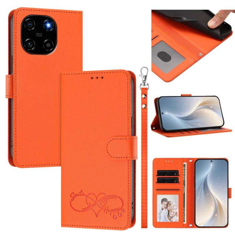 For Blackview Color 6 Happy Heart Pattern Magnetic Closure Vegan Leather Phone Case with Wrist St...