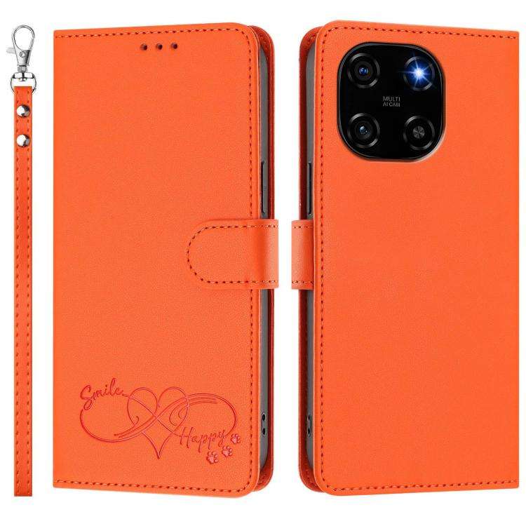 For Blackview Color 6 Happy Heart Pattern Magnetic Closure Vegan Leather Phone Case with Wrist St...
