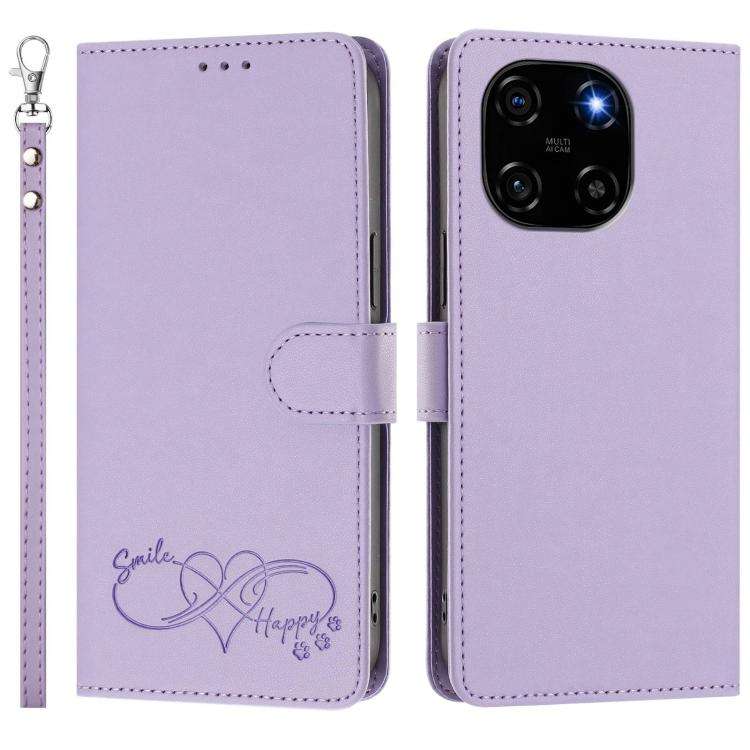 For Blackview Color 6 Happy Heart Pattern Magnetic Closure Vegan Leather Phone Case with Wrist St...