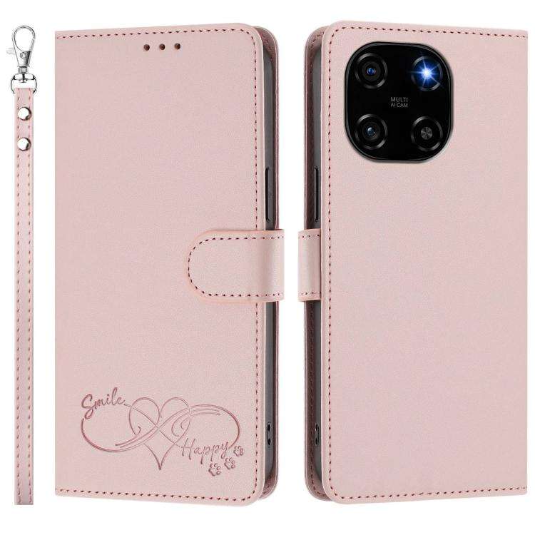 For Blackview Color 6 Happy Heart Pattern Magnetic Closure Vegan Leather Phone Case with Wrist St...